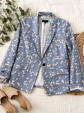 Talbots Light Blue Floral Print Formal Blazer